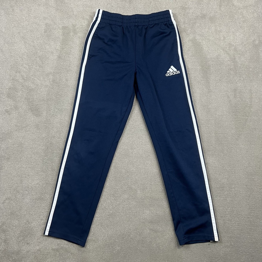 Adidas Kids Track Pants Size M 10/12 Navy Blue 3-Stripe Athletic Joggers